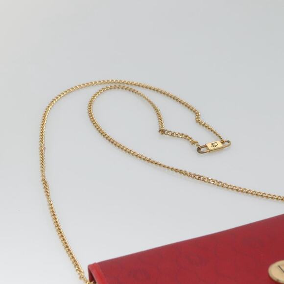 DIOR Honeycomb Canvas Chain Shoulder Bag Pvc Red Gold - Picture 8 of 12